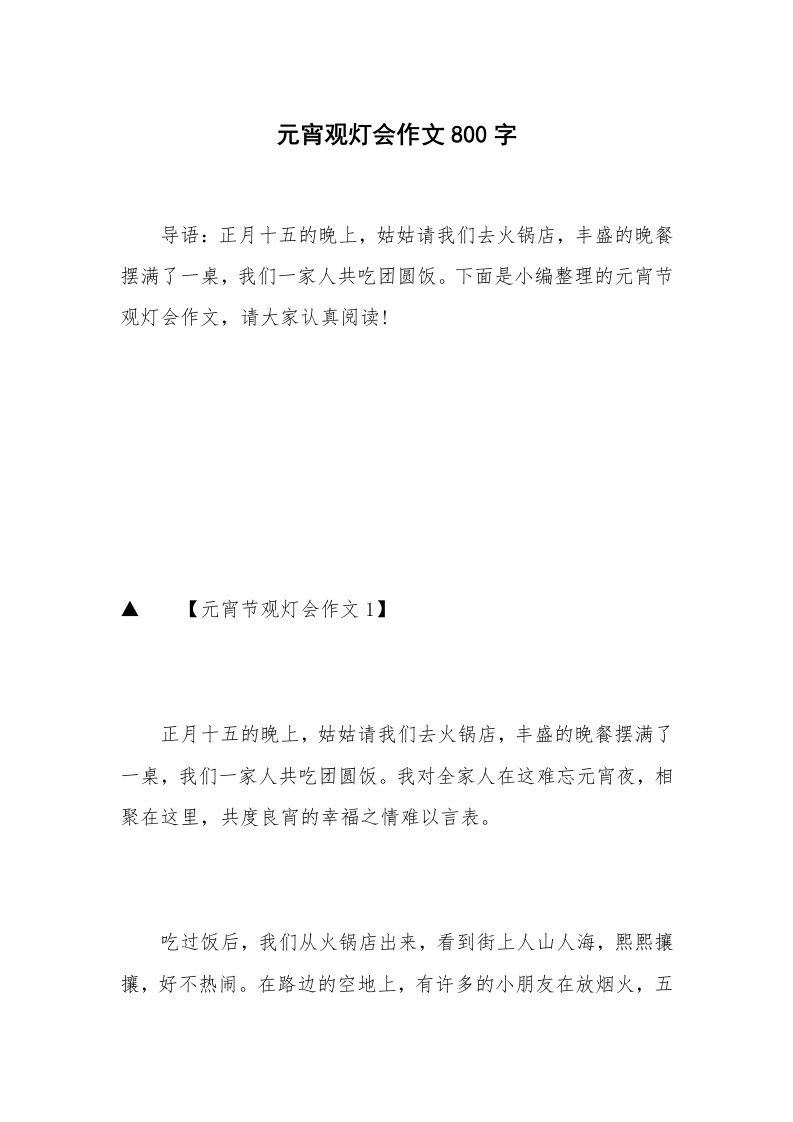 元宵观灯会作文800字