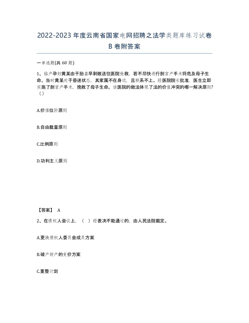 2022-2023年度云南省国家电网招聘之法学类题库练习试卷B卷附答案