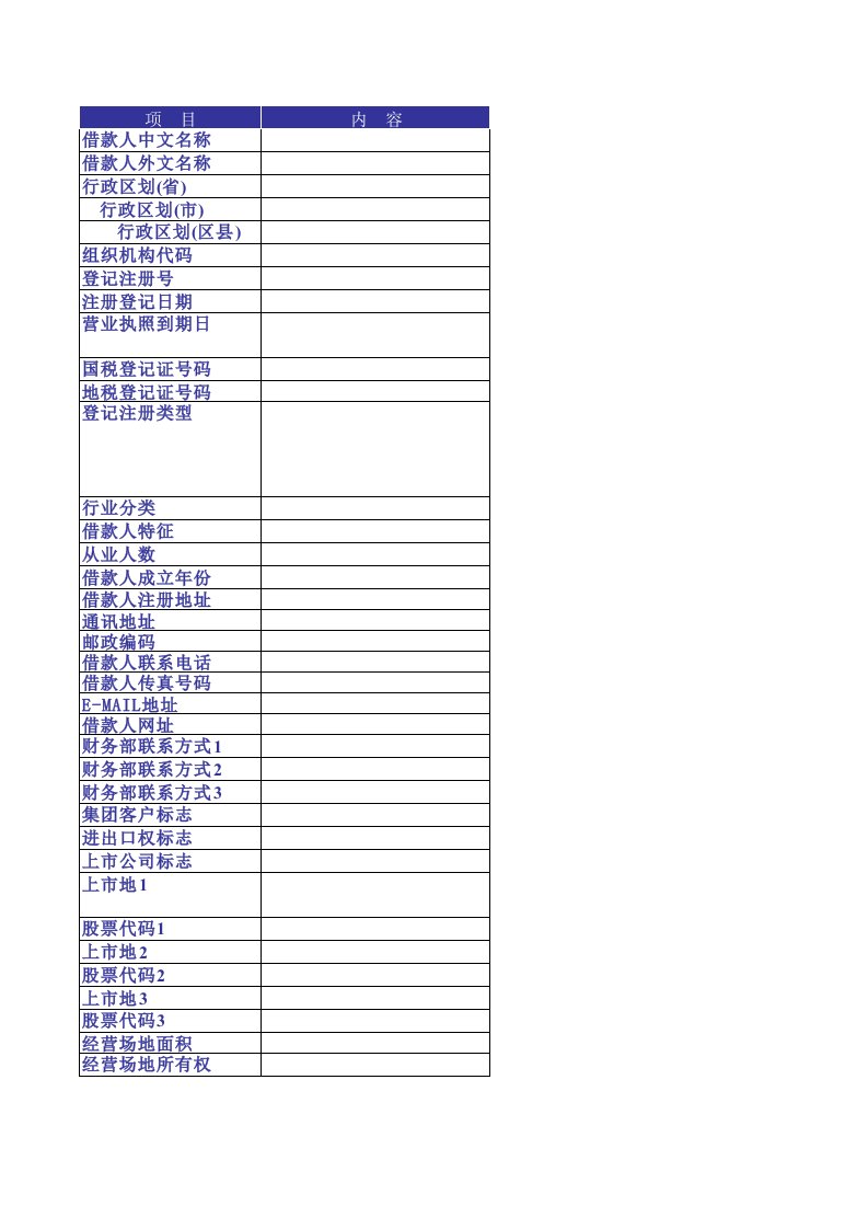 企业管理-借款人基本信息模板