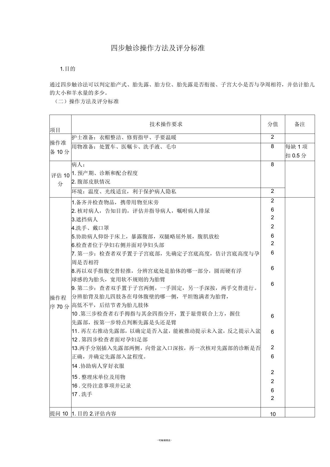 四步触诊操作方法及评分标准