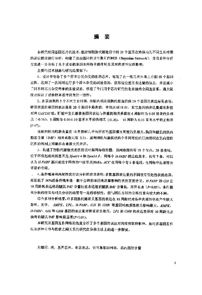 鸡脂肪代谢相关基因的表达与网络分析-动物遗传育种与繁殖专业毕业论文