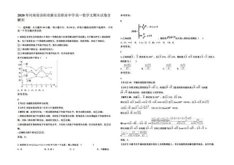 2020年河南省洛阳市新安县职业中学高一数学文期末试卷含解析