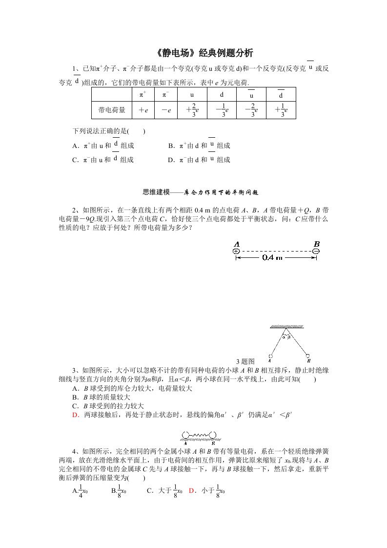 静电场经典例题分析