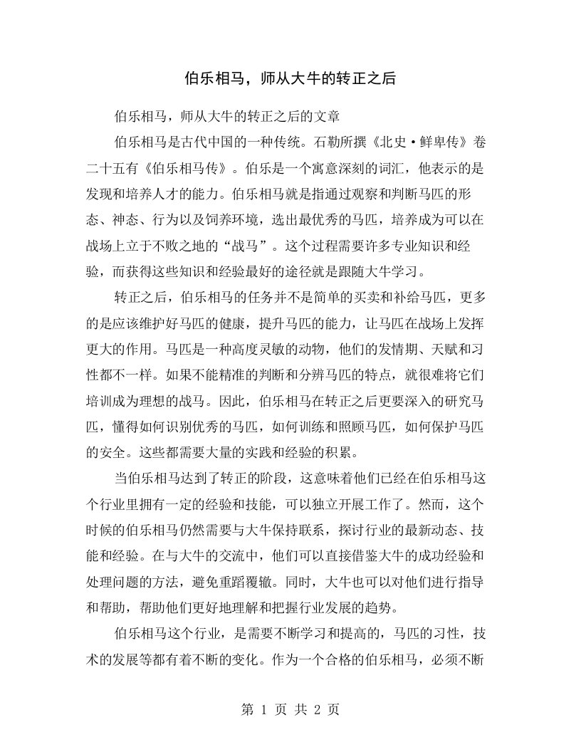 伯乐相马，师从大牛的转正之后