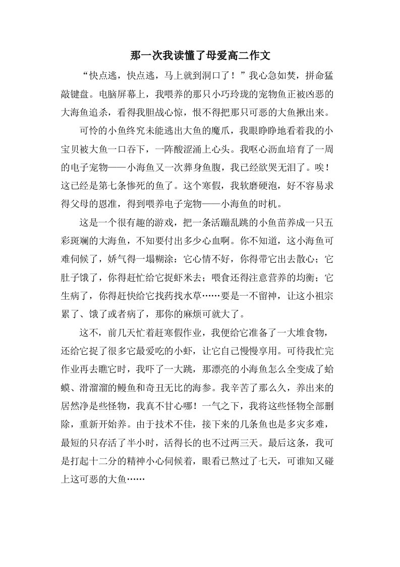 那一次我读懂了母爱高二作文