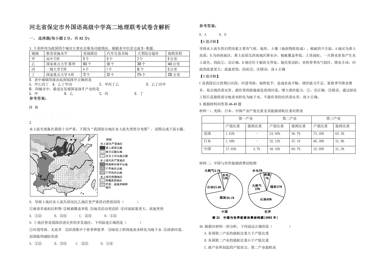 河北省保定市外国语高级中学高二地理联考试卷含解析