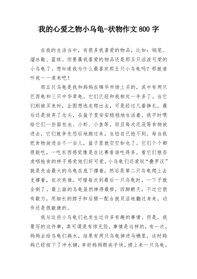 我的心爱之物小乌龟-状物作文800字