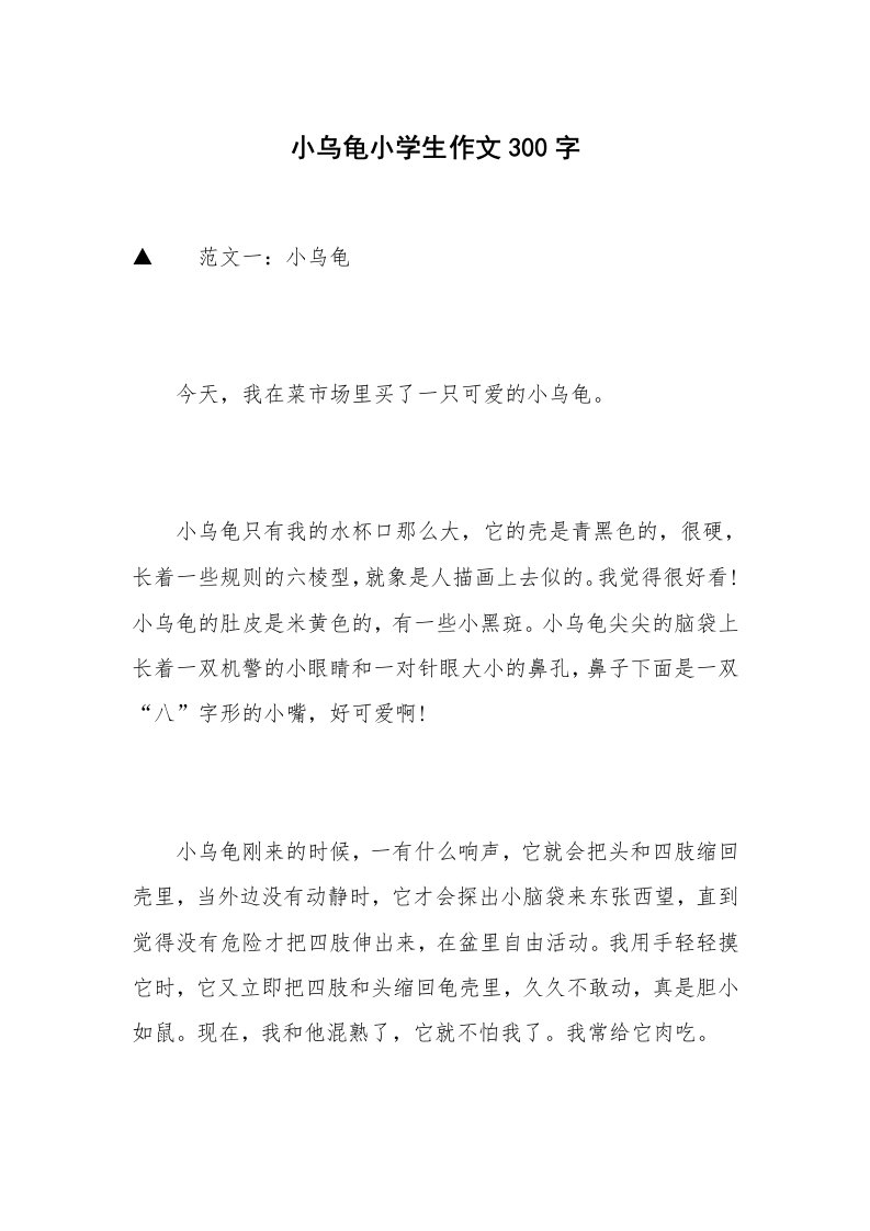 小乌龟小学生作文300字