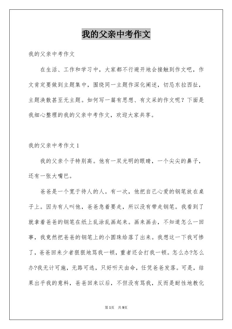 我的父亲中考作文