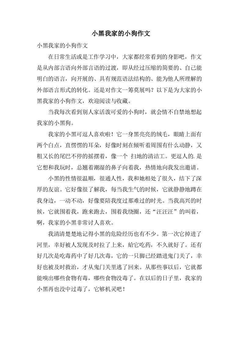 小黑我家的小狗作文