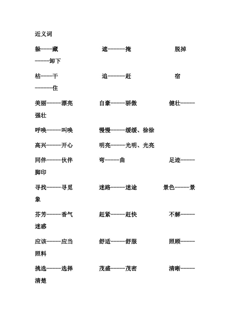 二上近义词、反义词复习资料整合