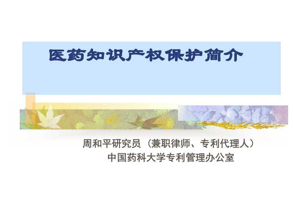 医药知识产权保护简介(1)