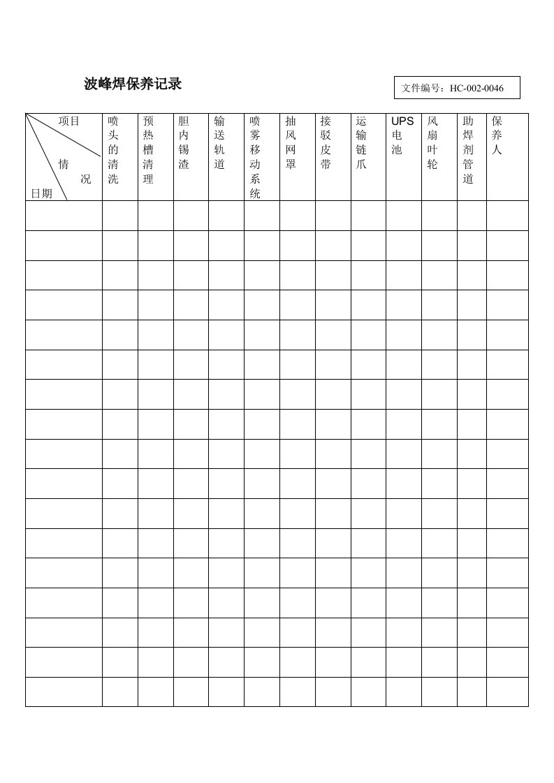 波峰焊保养记录