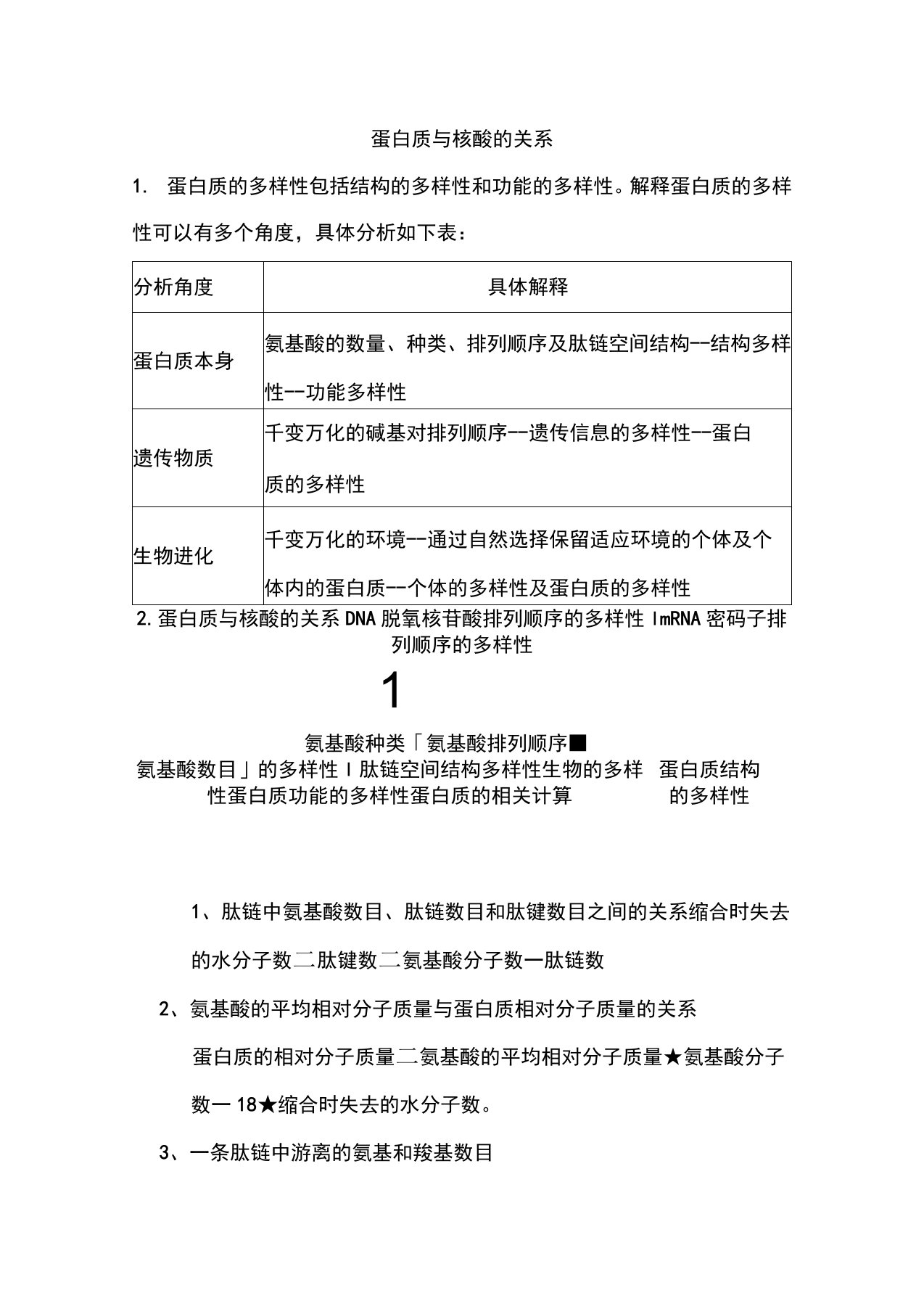 蛋白质与核酸的关系。及相关计算