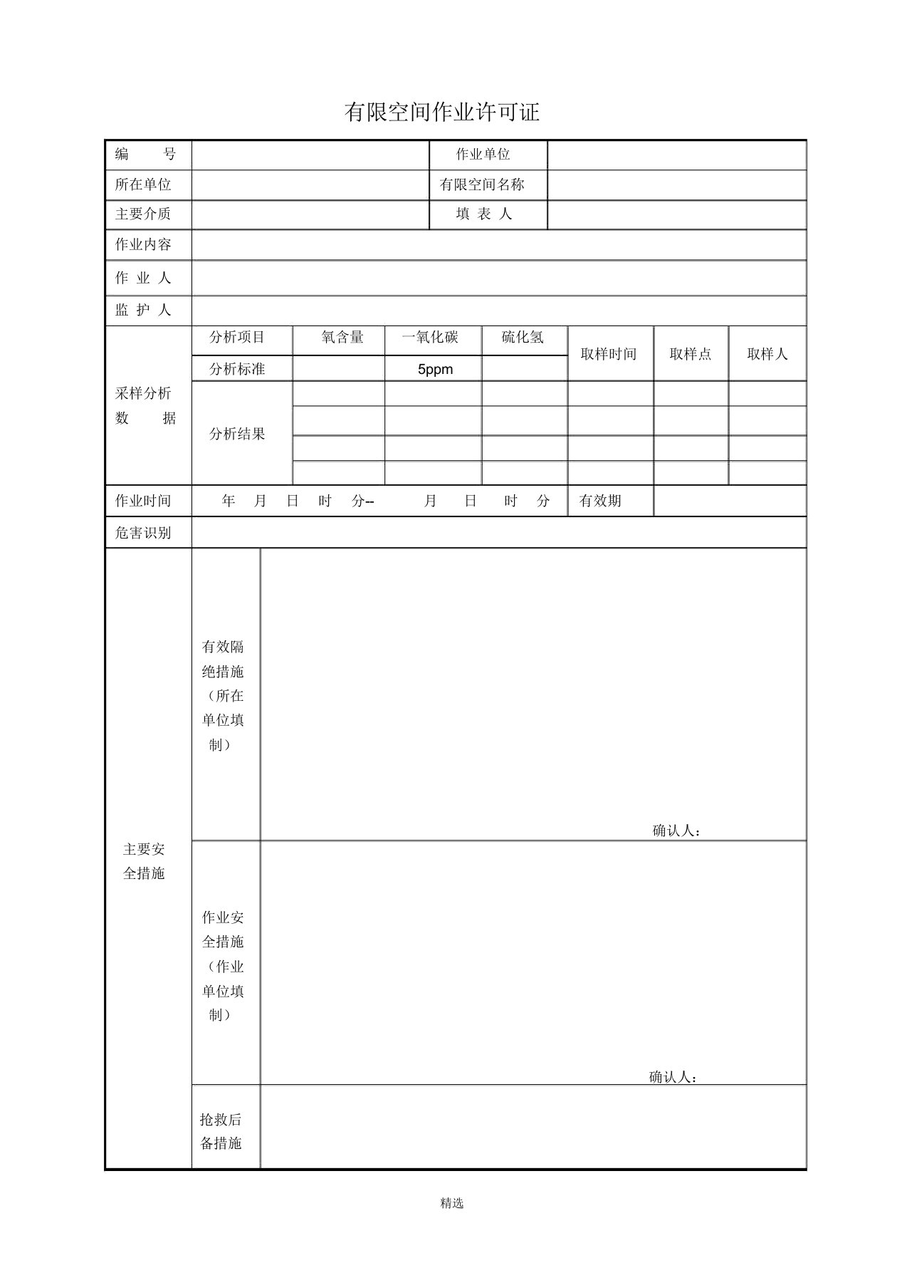 有限空间作业许可证(最新)