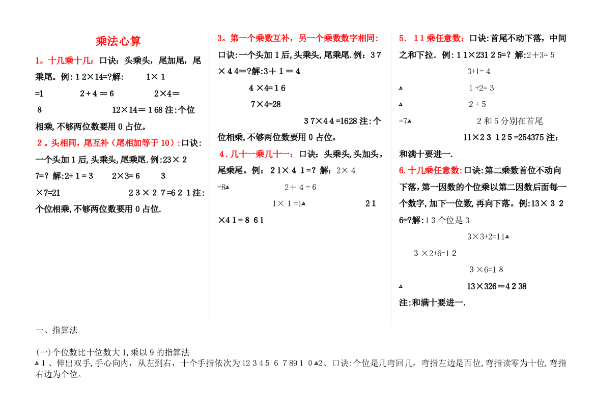 快速乘法心算口决