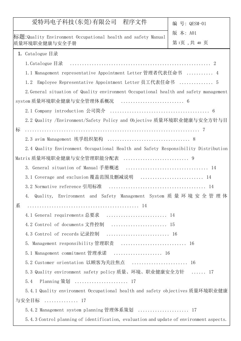 中英文-程序文件格式模版