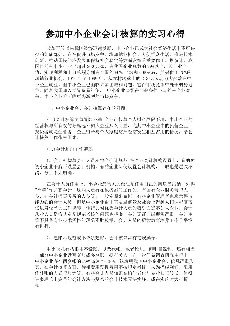 参加中小企业会计核算的实习心得