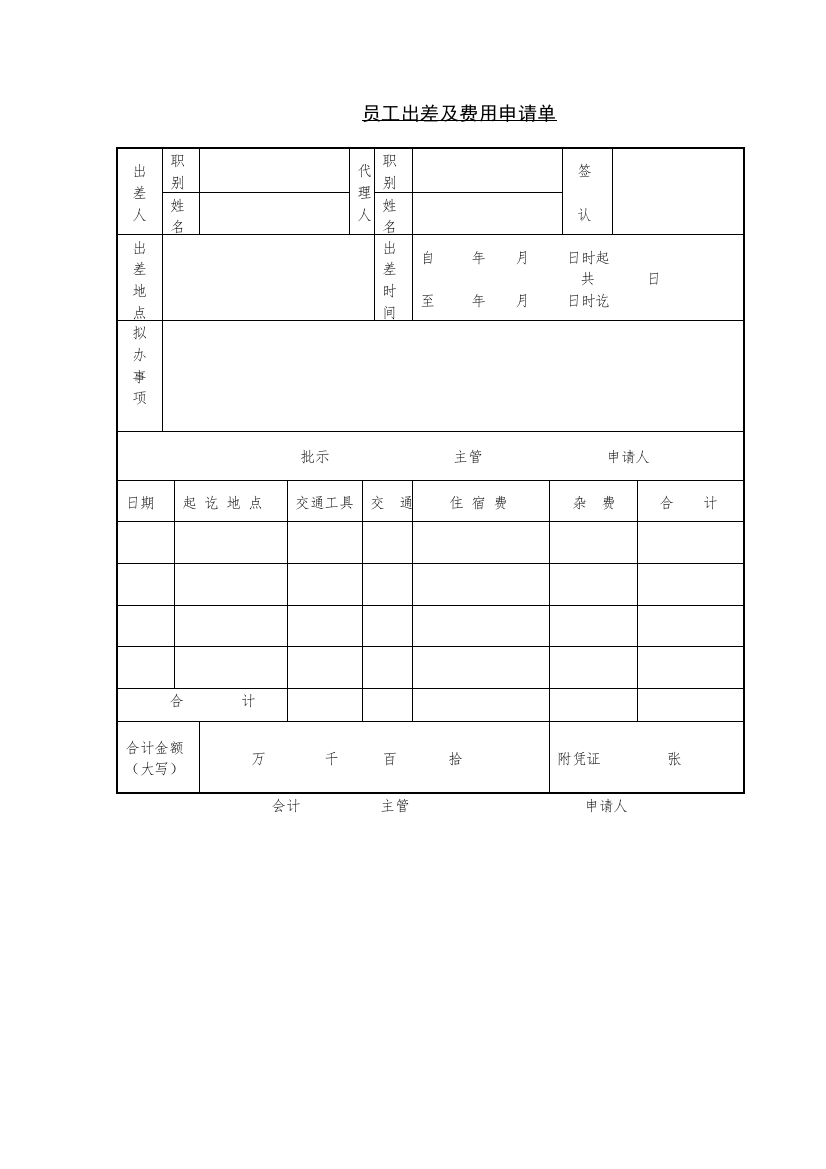 员工出差及费用申请单