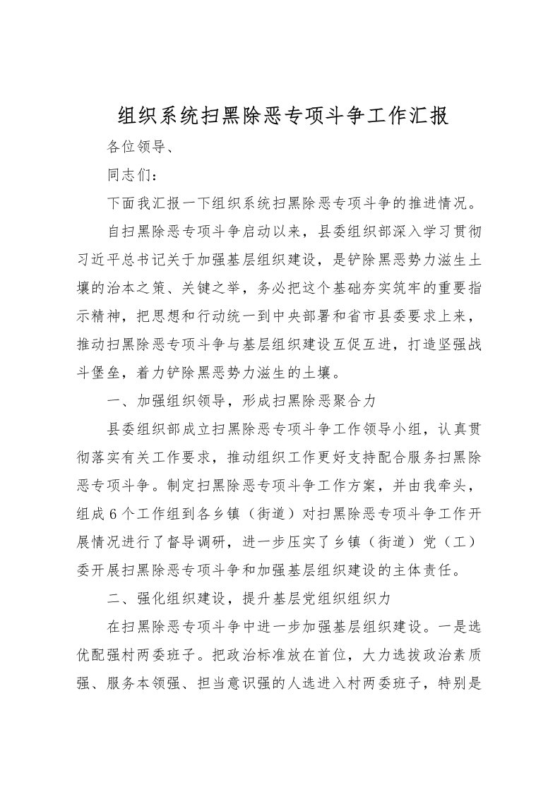 2022组织系统扫黑除恶专项斗争工作汇报