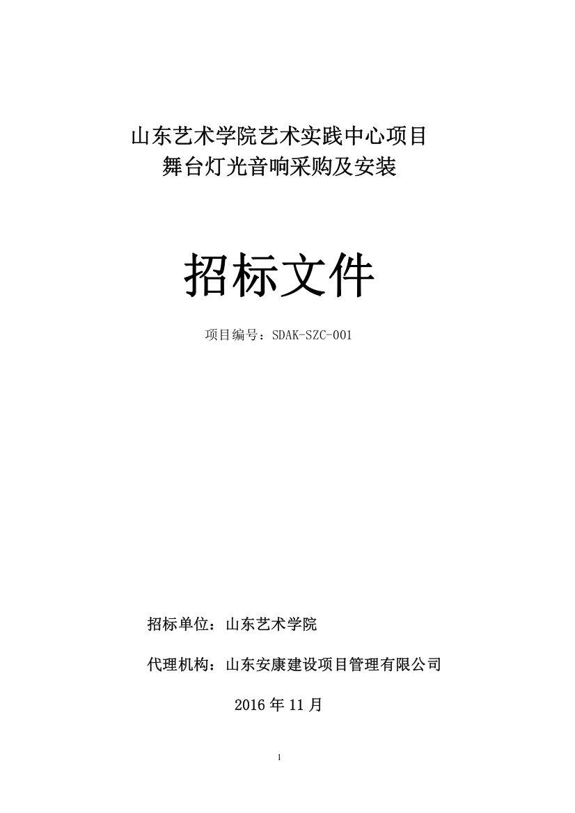 某艺术实践中心项目舞台灯光音响采购及安装招标文件