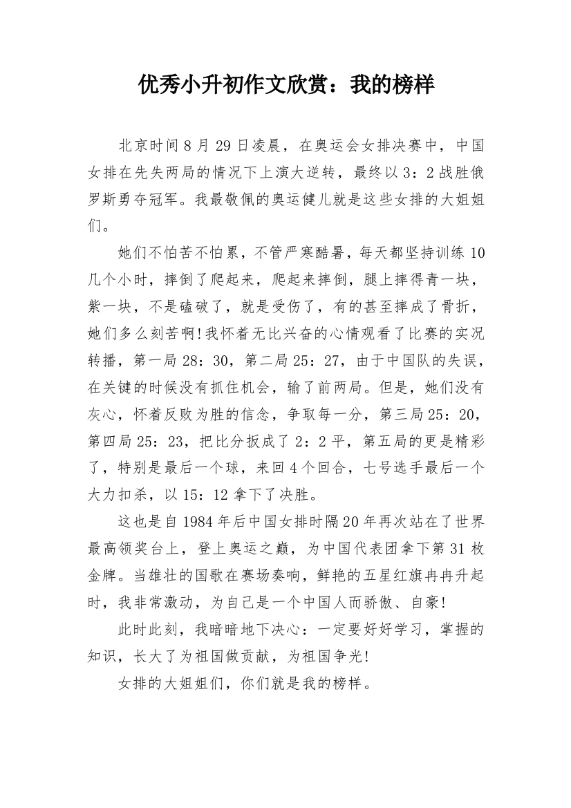 优秀小升初作文欣赏：我的榜样