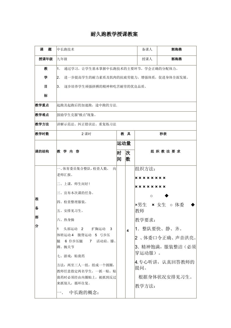 耐久跑教学授课教案