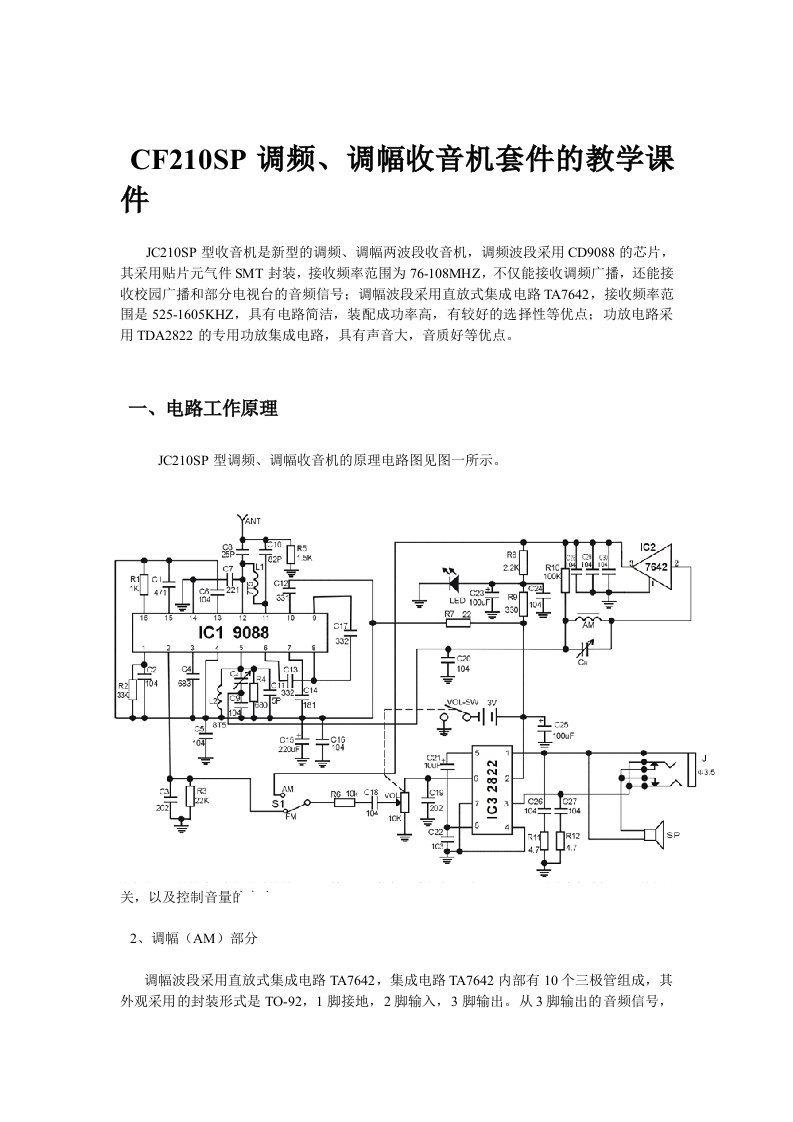 电子教程：CF210SP调频调幅收音机套件