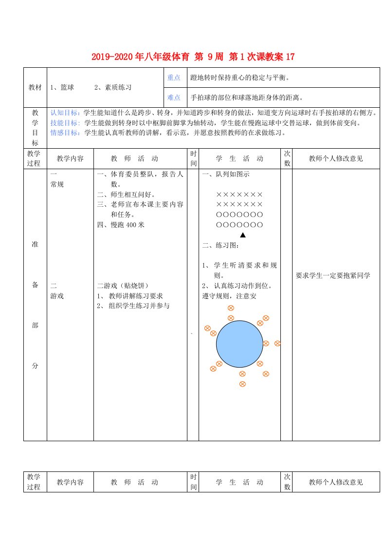 2019-2020年八年级体育