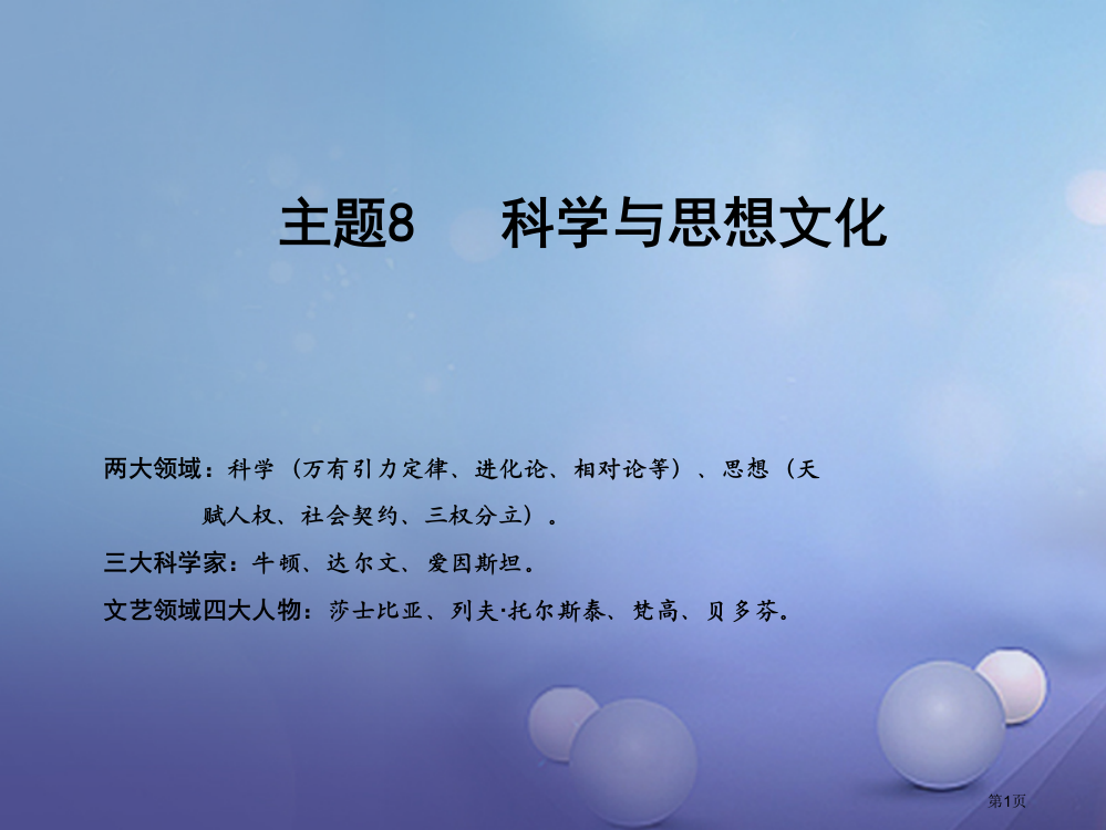 中考历史主题8科学与思想文化复习省公开课一等奖百校联赛赛课微课获奖PPT课件