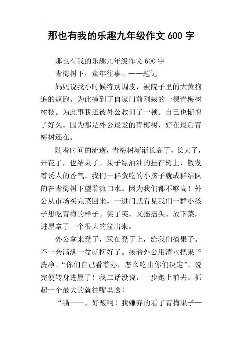 那也有我的乐趣九年级作文600字