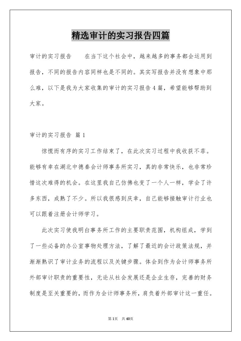 审计的实习报告四篇例文