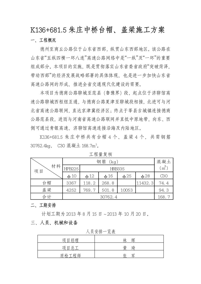 台帽、盖梁施工方案