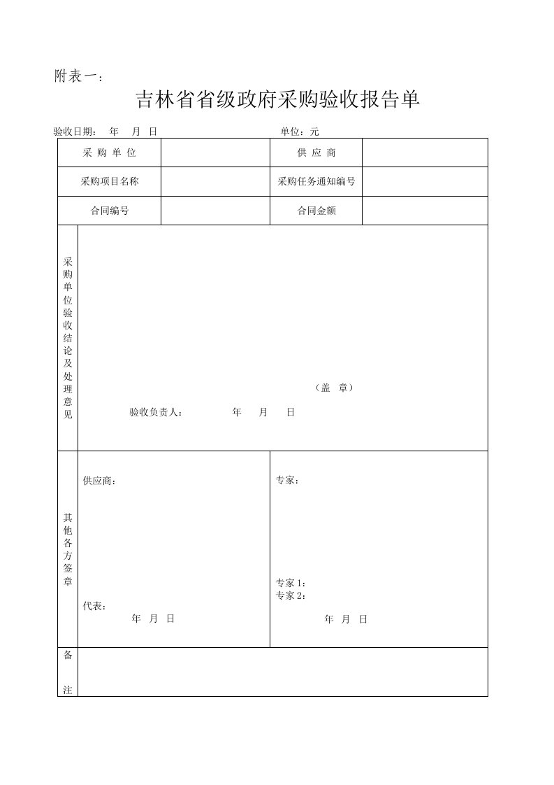 吉林省省级政府采购验收报告单.doc