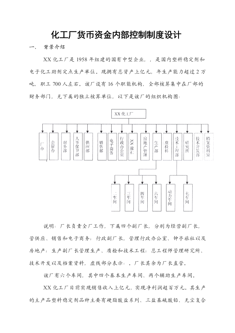 化工厂货币资金内部控制制度设计初稿