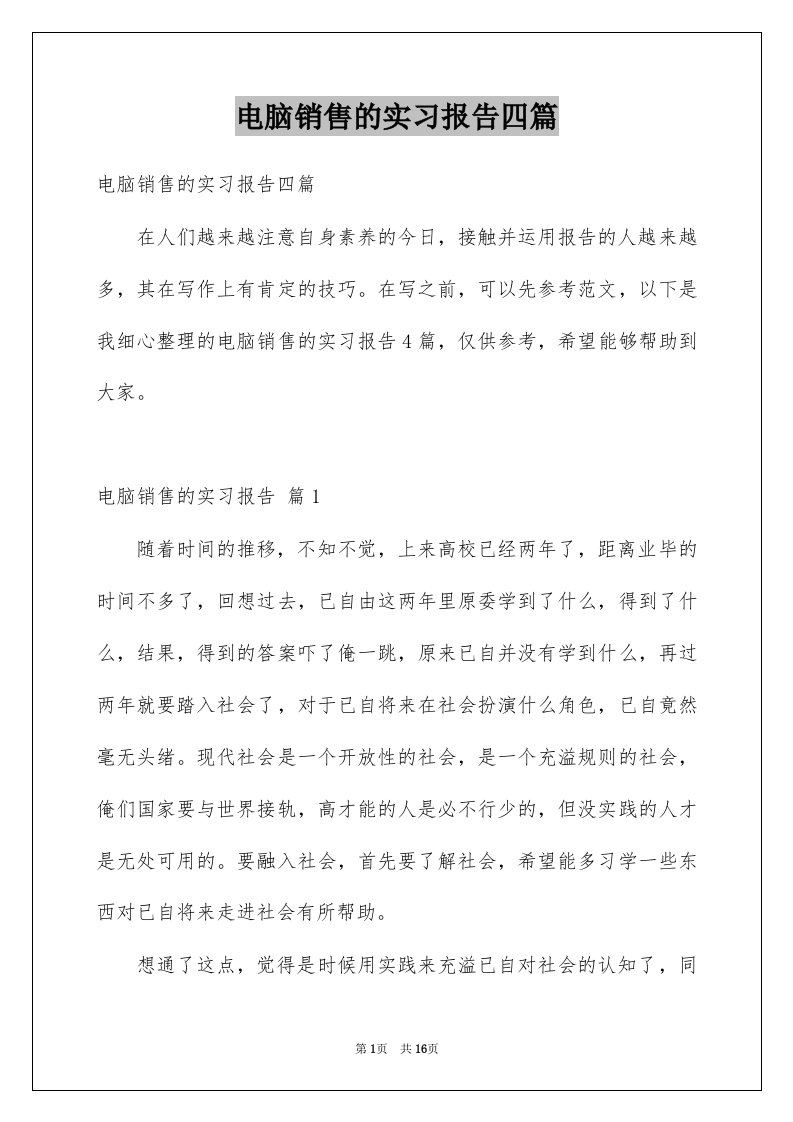 电脑销售的实习报告四篇例文