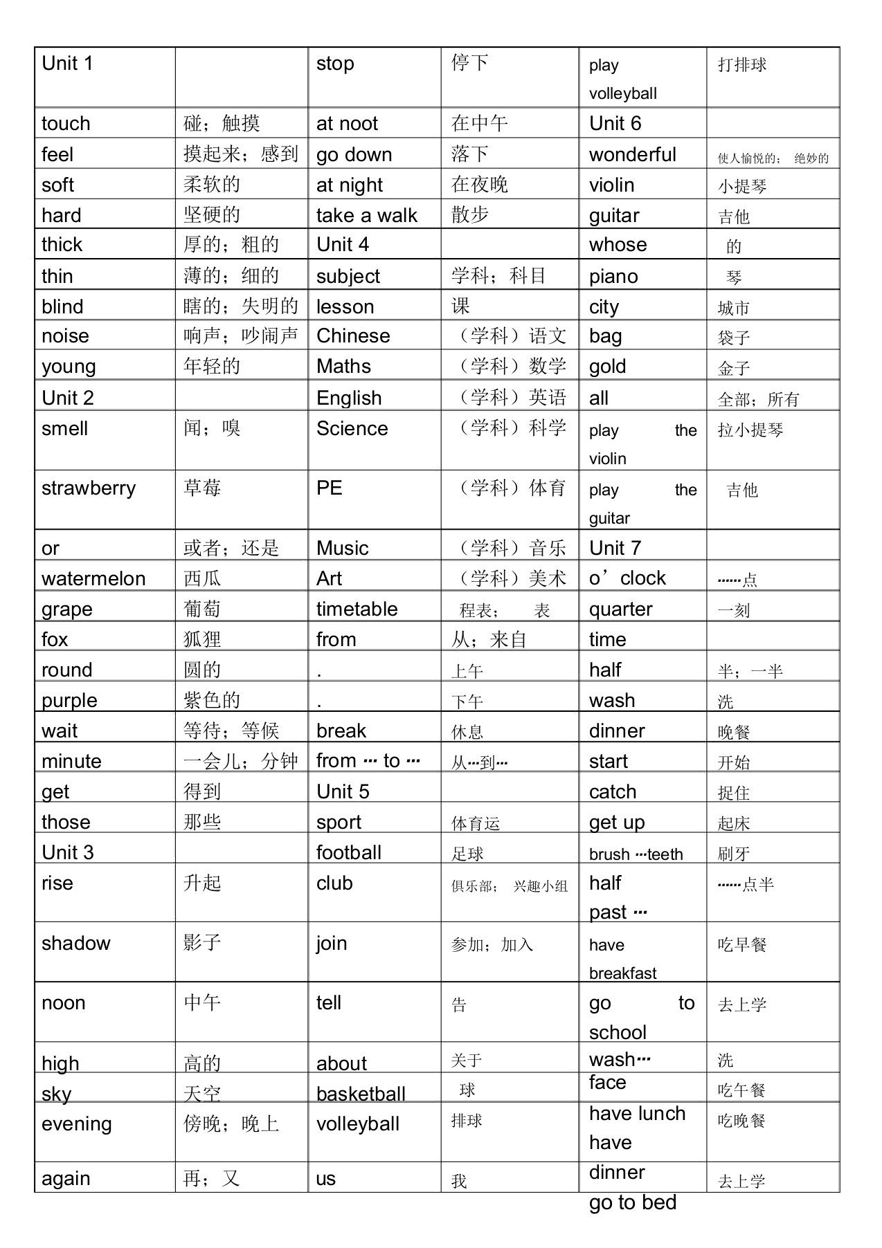 上教社英语四级下册单词表