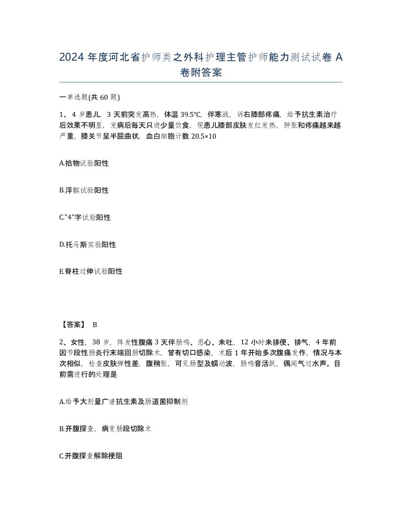 2024年度河北省护师类之外科护理主管护师能力测试试卷A卷附答案