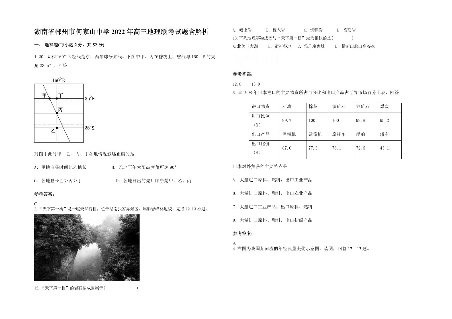 湖南省郴州市何家山中学2022年高三地理联考试题含解析