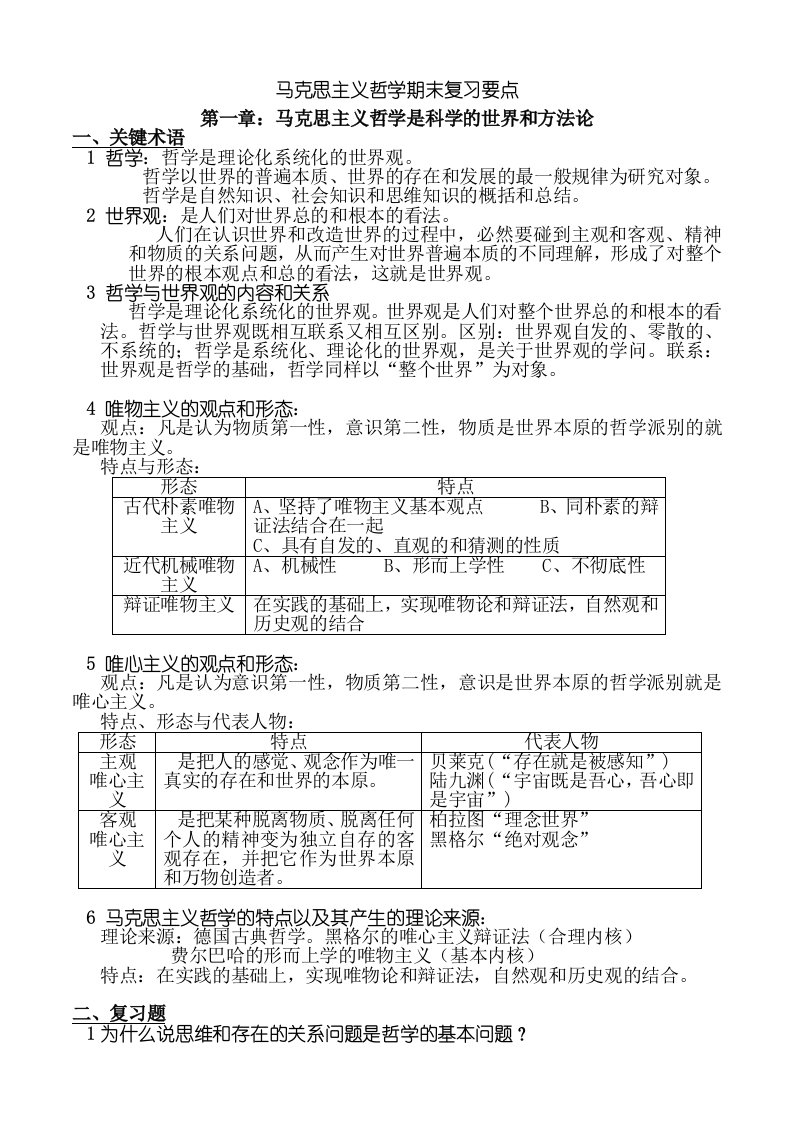 马哲期末复习点要超全版