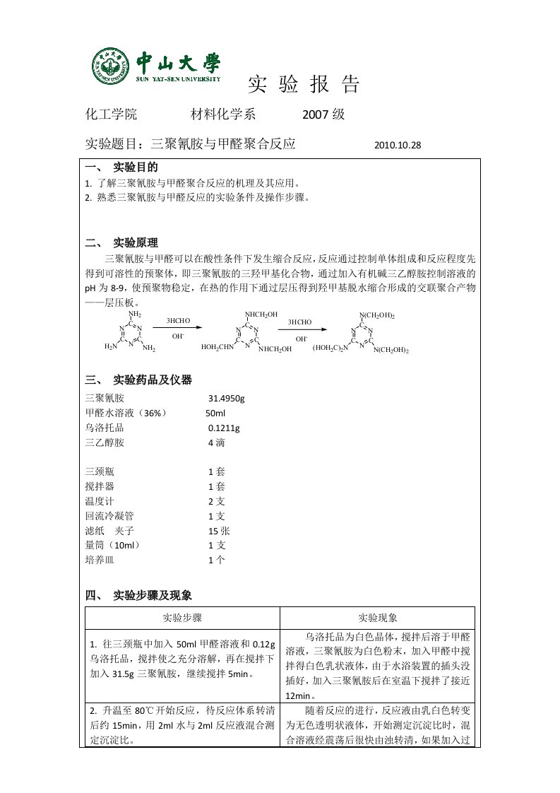 三聚氰胺与甲醛聚合反应