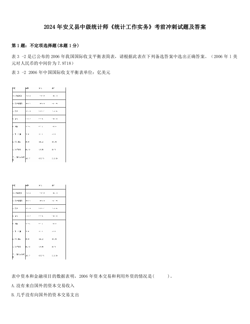 2024年安义县中级统计师《统计工作实务》考前冲刺试题及答案