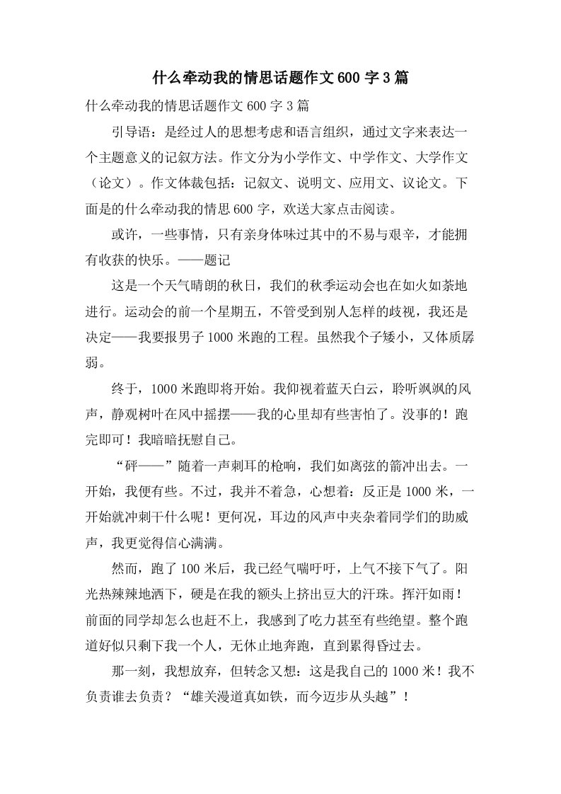 什么牵动我的情思话题作文600字3篇