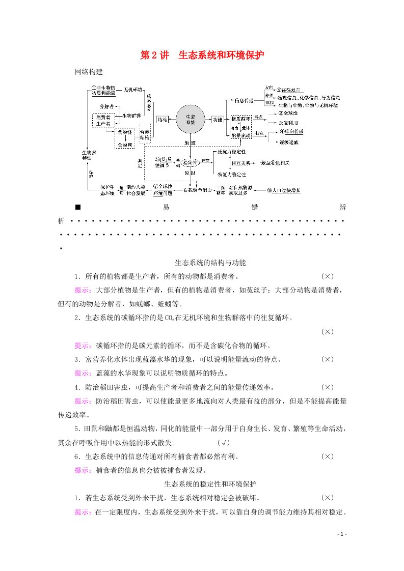 统考版2021高考生物二轮复习第1部分专题素能提升专题5第2讲生态系统和环境保护学案