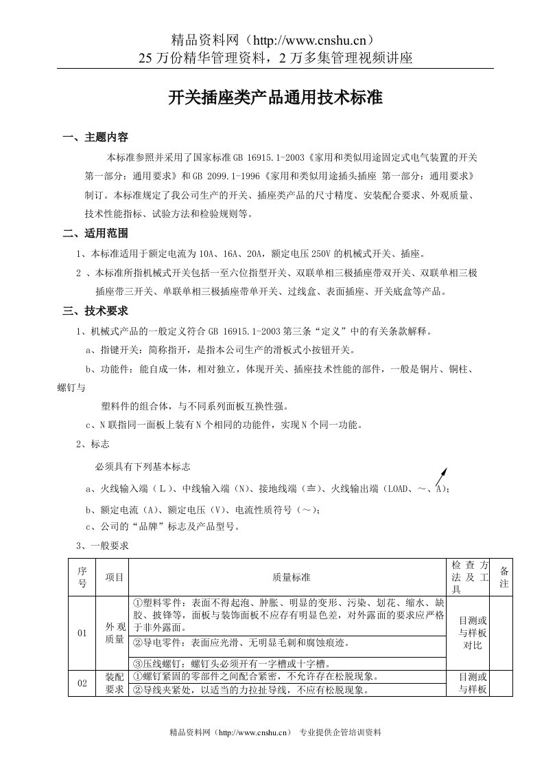 开关插座类产品通用技术标准