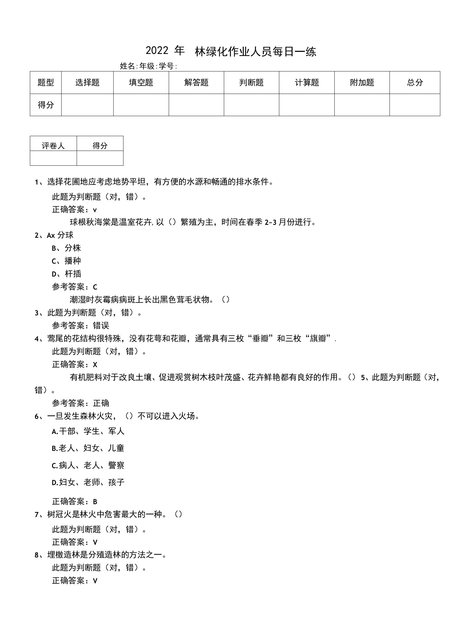 2022年园林绿化作业人员每日一练