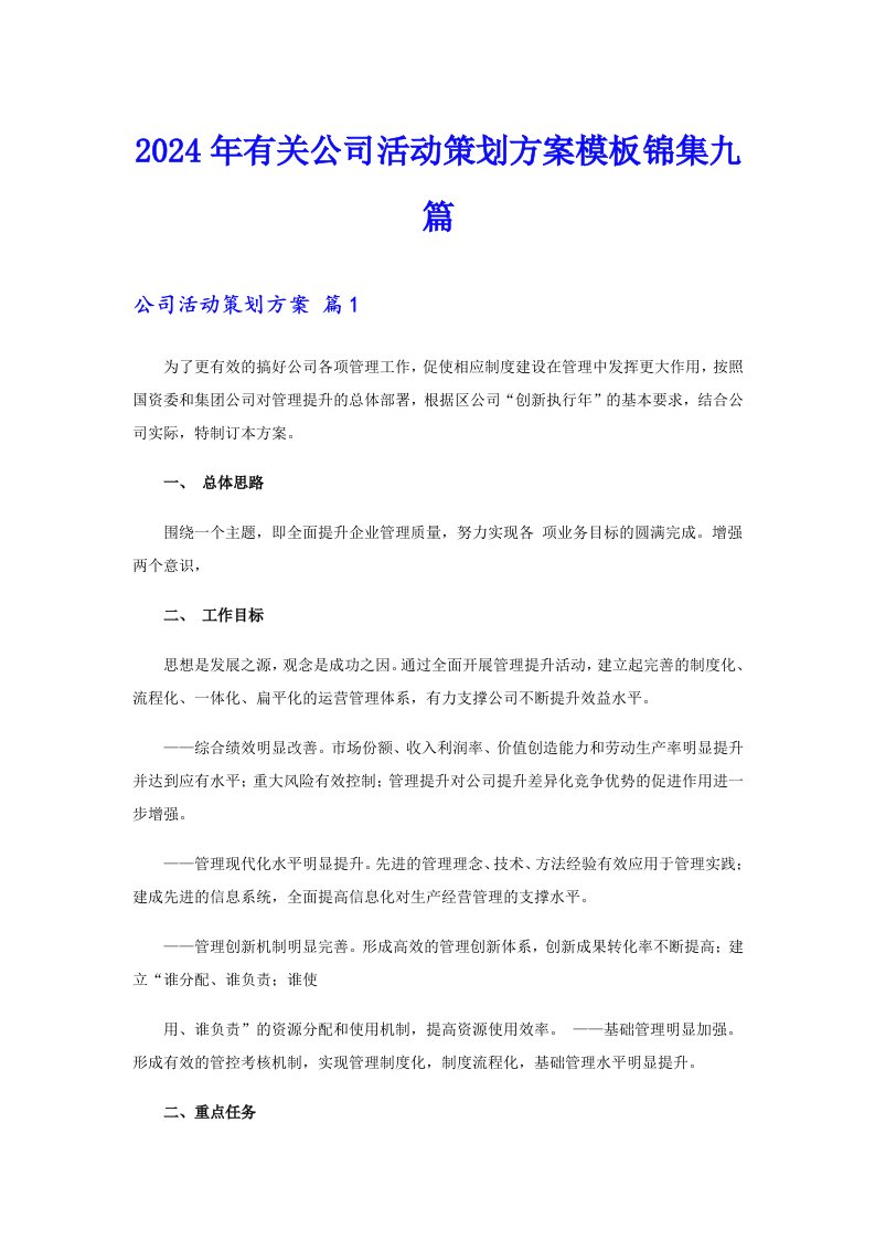 2024年有关公司活动策划方案模板锦集九篇