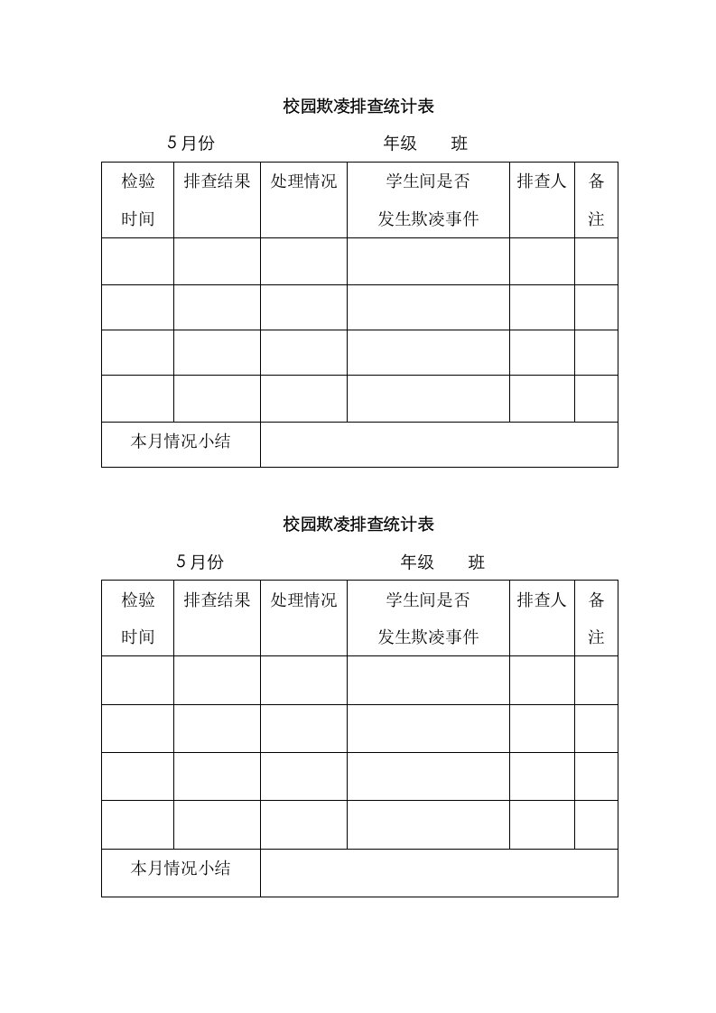 2021年校园欺凌排查记录表