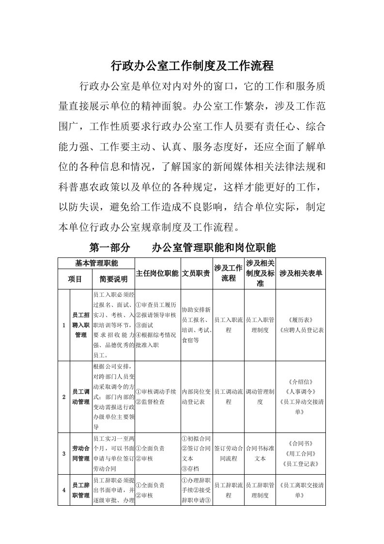 行政办公室工作制度及工作流程