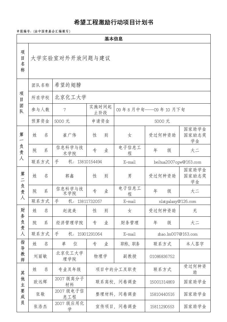 希望工程激励行动项目计划书